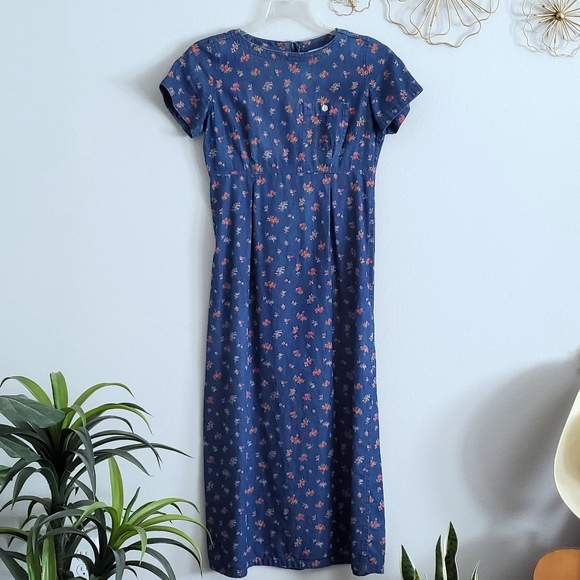 Vintage Liz Claiborne Floral Demin Chambray Dress - Picture 1 of 8